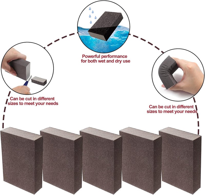 Jersvimc 220 Grit Sanding Block - 12Pcs, Wet Dry Sanding Sponge Foam Sandpaper Block Washable & Reusable Sandpaper Sponge for Drywall Wood Plastic Metal Furniture - Image 4